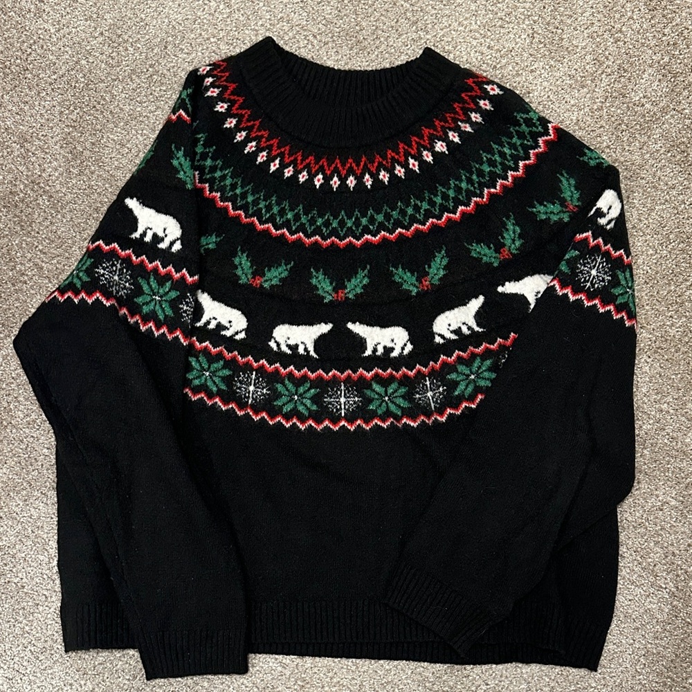 H&M Black Festive Sweater with Polar Bear Pattern